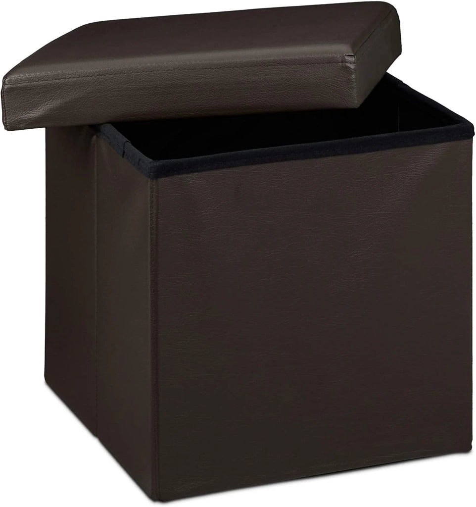 Pouf/sgabello pieghevole contenitore stabile materiale sintetico 38 cm marrone 13_0002806_5