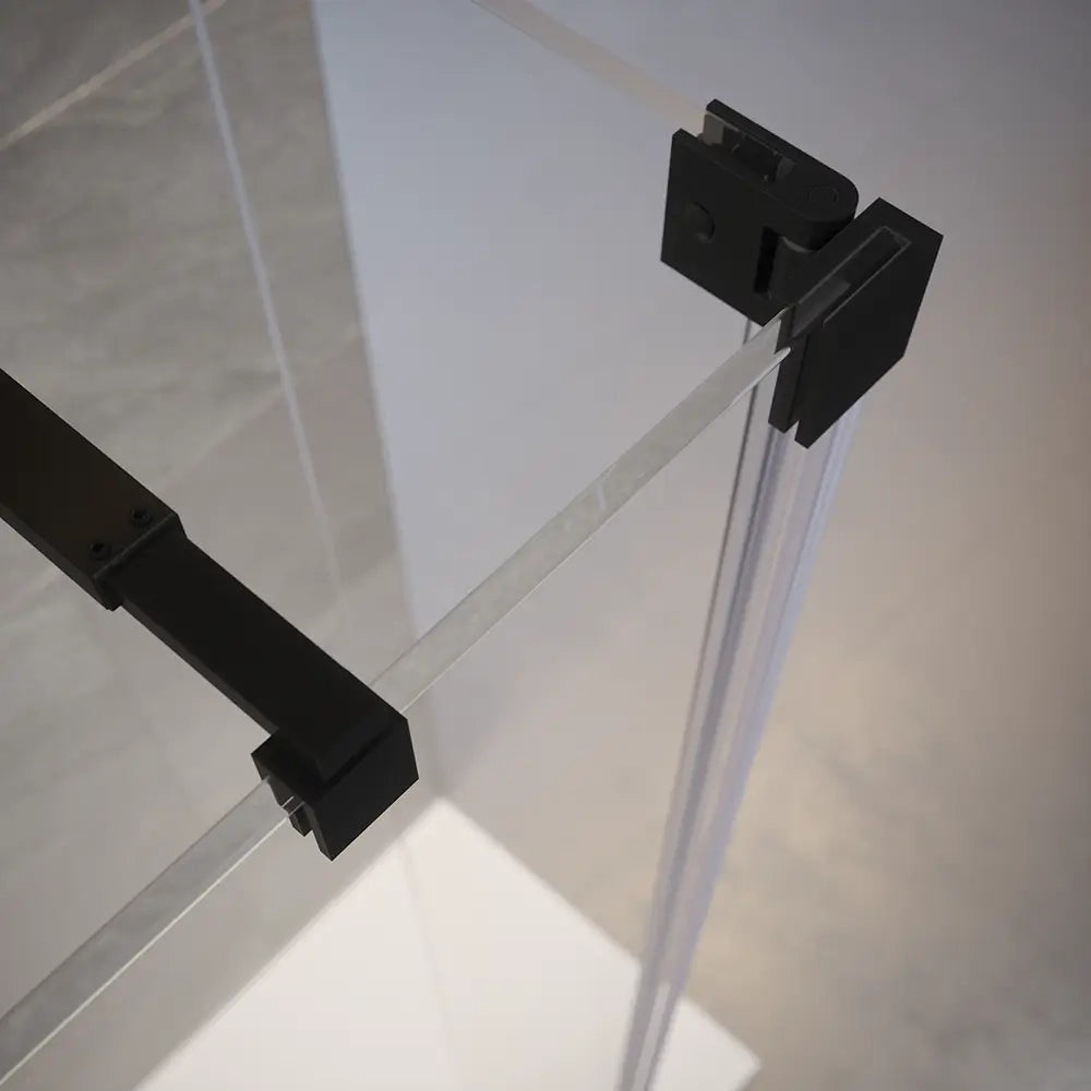 Doccia walk-in 130cm + anta 30cm vetro temperato anticalcare 10mm trasparente profili neri | Naxos