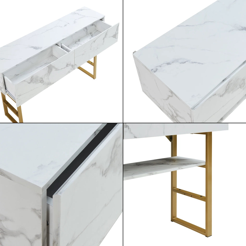 Consolle 75 x 120 x 30 cm effetto marmo oro e bianco 03_0010889