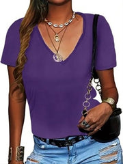 T-shirt estivo per donne - maniche corte - collo V - resistente - leggero - super soffice - senza pieghe