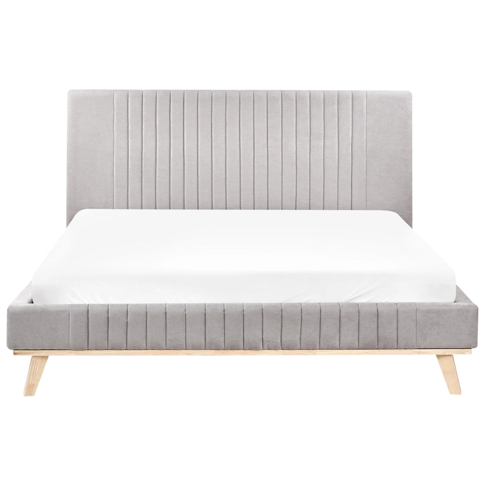 Letto matrimoniale in ciniglia grigio chiaro 160 x 200 cm struttura imbottita testiera trapuntata a canale