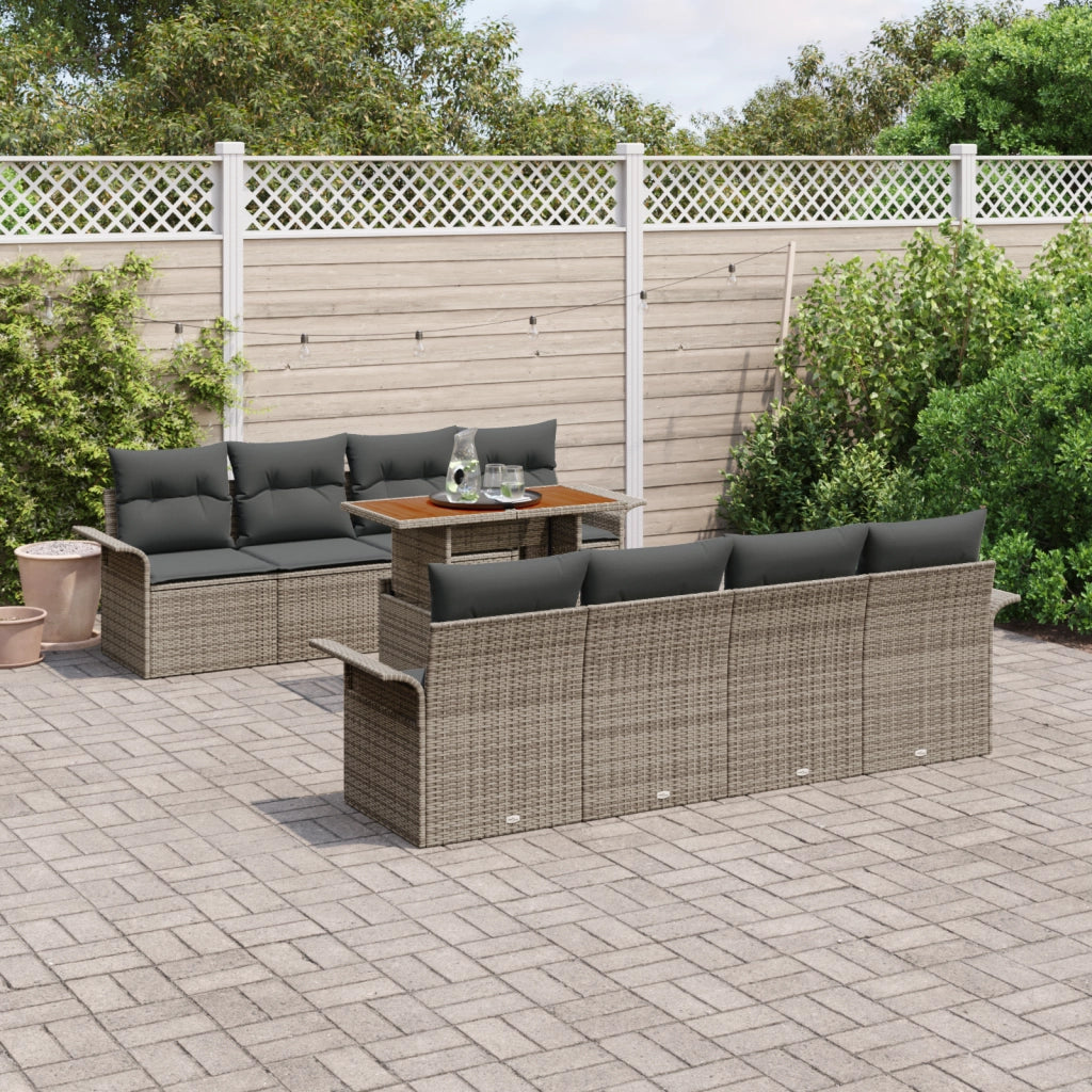 Set di divani da giardino con cuscini grigi in polyrattan