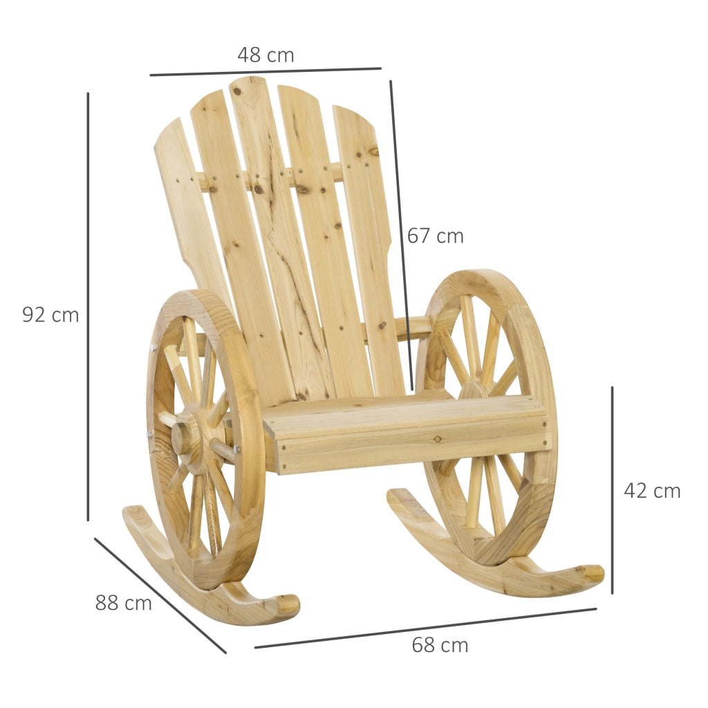 Sedia a dondolo in legno ¨C zephmum ¨C design ruota di carro, abete, 68x88x92 cm