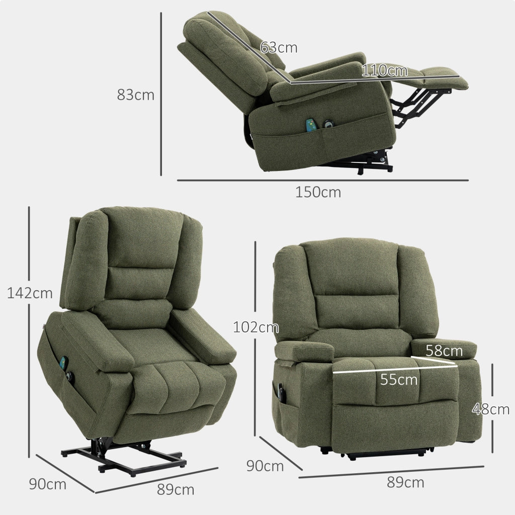 Poltrona relax elettrica alzapersona ¨C Xylo ¨C massaggiante con riscaldamento, reclinabile, poggiapiedi, verde