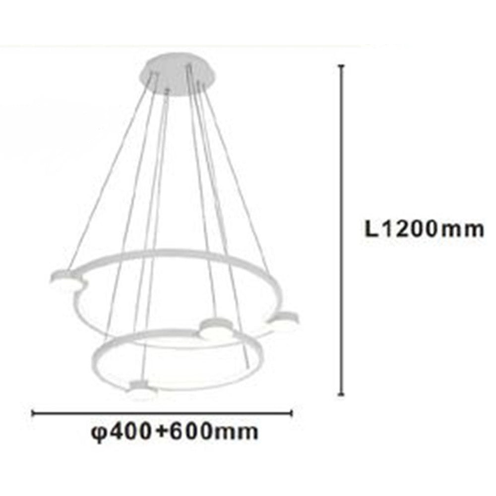 Trade Shop - Lampadario A Sospensione Led 60w 2 Cerchi Con Telecomando Design Moderno Bianco 71101 -