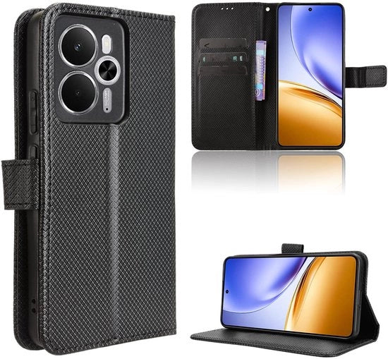 Portafoglio con apertura a sollevamento - Realme 14 - Tasca per carte - Chiusura magnetica - Pelle morbida TPU e vetro - Cover per smartphone