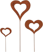 Decorazione di giardino a forma di cuore in acciaio arrugginito - 3 pezzi | Sculture da giardino con effetto di ruggine