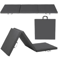 Tappetino fitness pieghevole in 3 pannelli con maniglie e rivestimento sintetico 180 x 60 x 5cm grigio