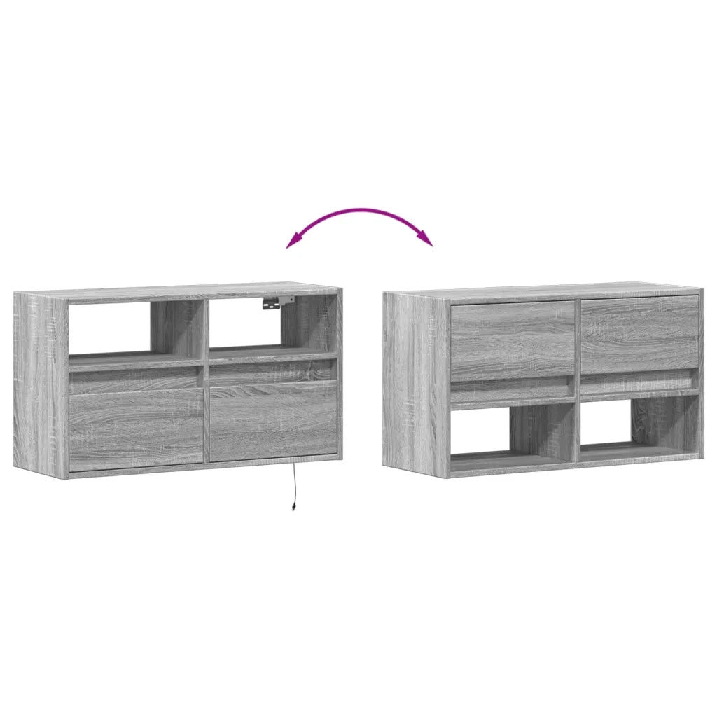 Mobile TV a Parete con Luci LED Grigio Sonoma 80x31x45 cm
