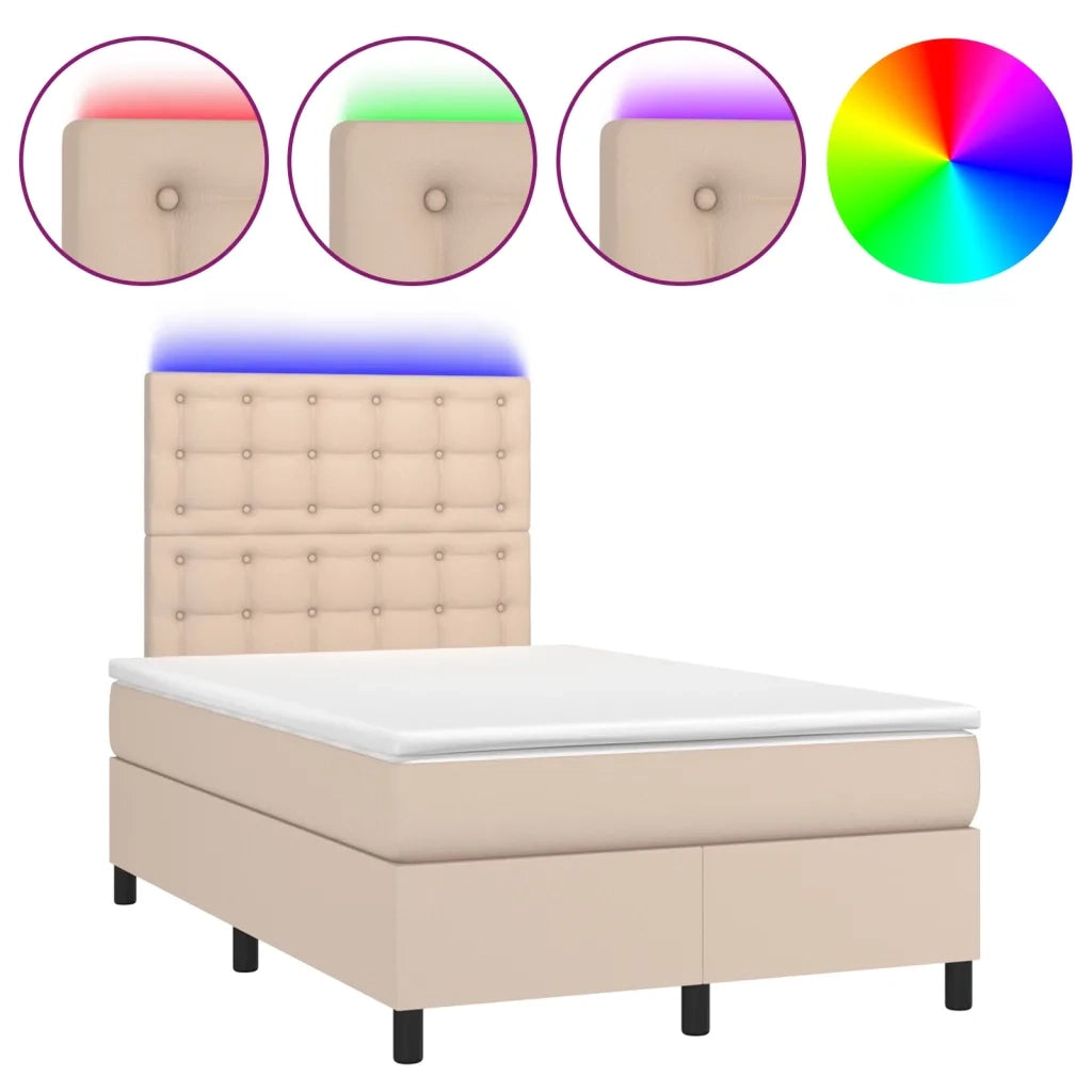 Giroletto Molle Materasso e LED Cappuccino 120x200cm Similpelle