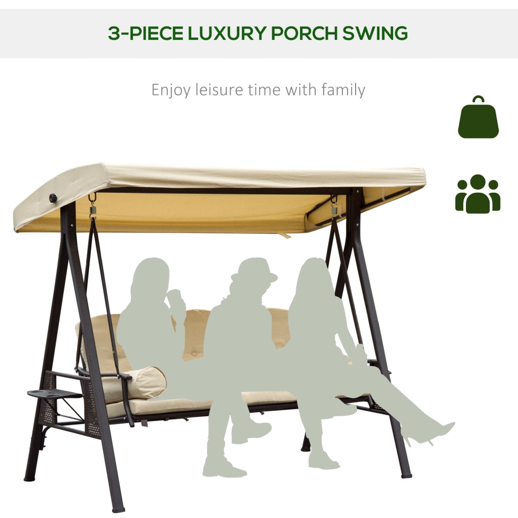 Easycomfort Dondolo da Giardino 3 Posti in Metallo, Dondolo da Esterno con Tetto Inclinabile e Cuscini Imbottiti, 208x121x172 cm, Beige