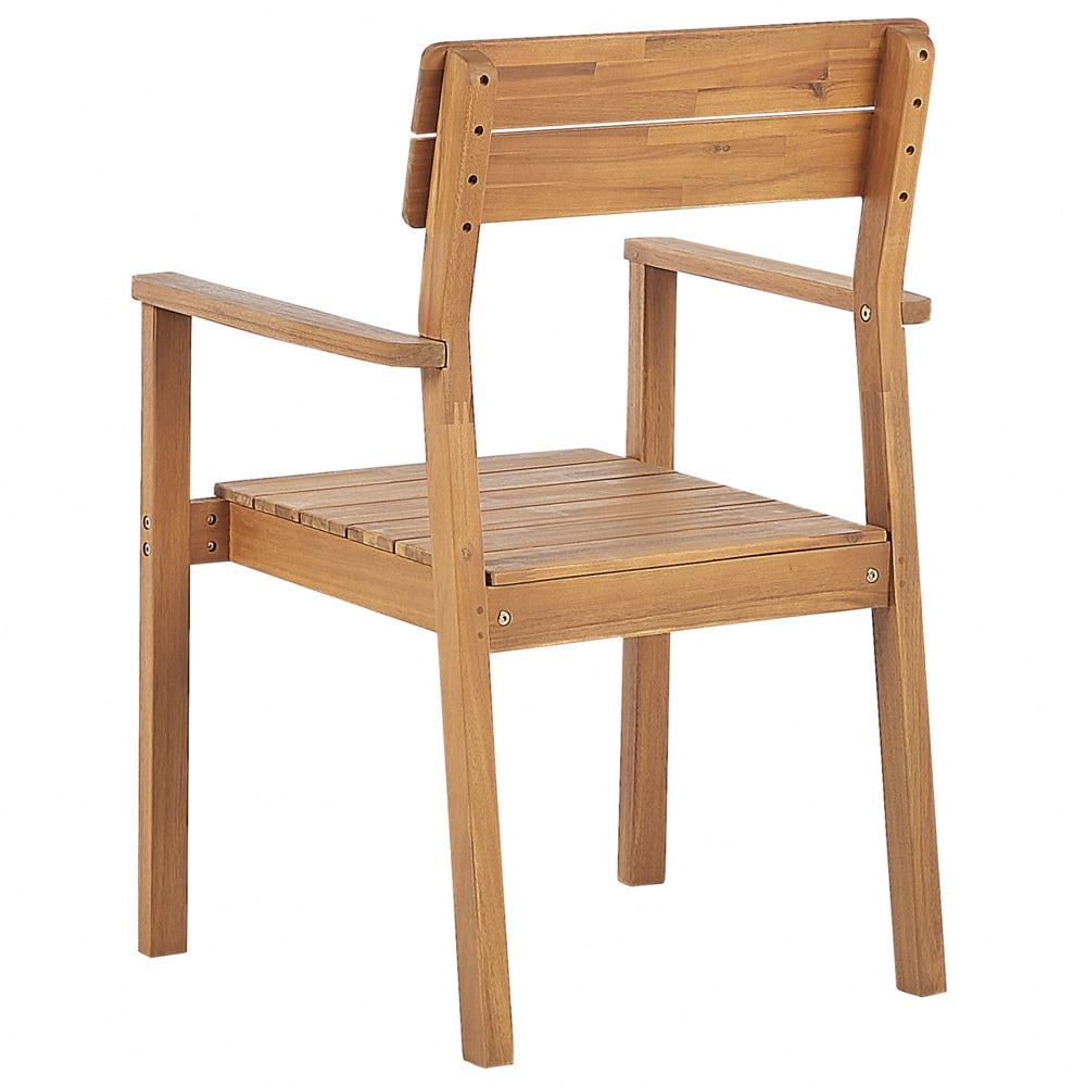 Set da pranzo da giardino Tavolo in legno di acacia chiaro 180 x 90 cm 4 sedie da esterno con braccioli stile rustico