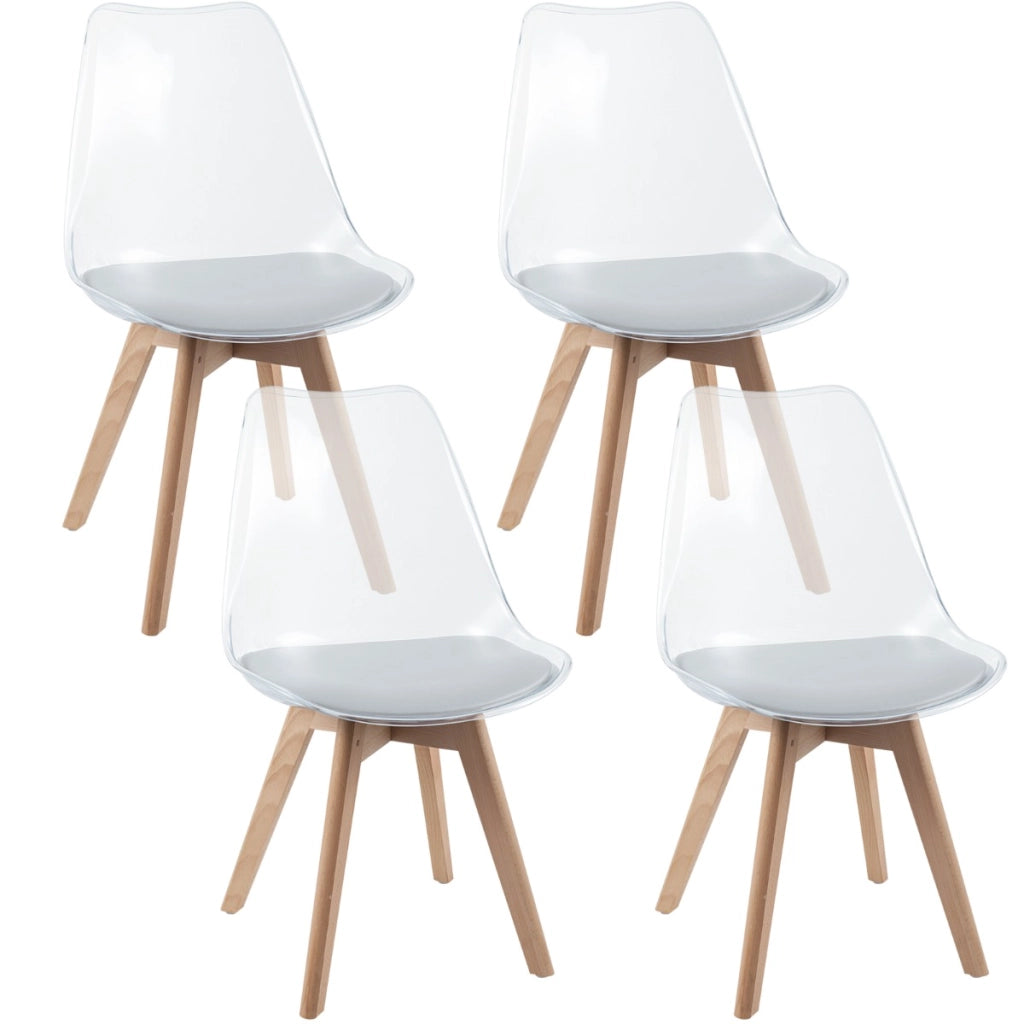 Set sedie da pranzo trasparenti moderne senza braccioli con schienale trasparente, Set sedie in legno massello di faggio Bianco-Sedie da pranzo