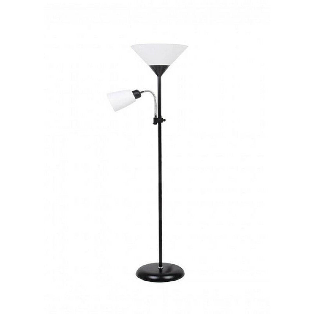 Trade Shop - Lampada Piantana Da Terra 180cm 2 Bracci Paralume Luce Orientabile Casa Ufficio - Nero