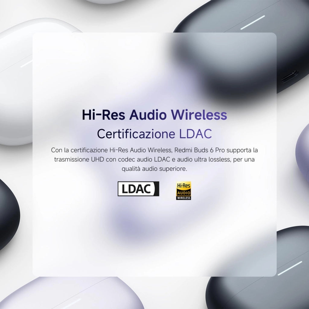 Redmi Buds 6 Pro: Auricolari wireless Bluetooth in-ear, Cancellazione attiva del rumore fino a 55dB con regolazioni multilivello, Hi-Res, Fino a 9.5h+36h Durata della Batteria, IP54, Bianco