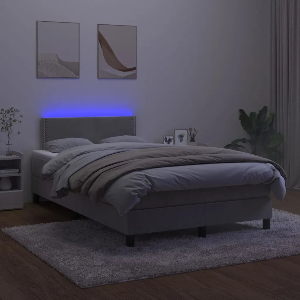 Letto a Molle con Materasso e LED Grigio Chiaro 120x200 cm Velluto 3134333