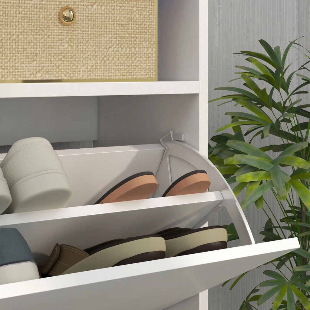 Armadio per scarpe con 2 ante e luci LED ¨C zephmum ¨C Bianco brillante 80x24x99,5 cm