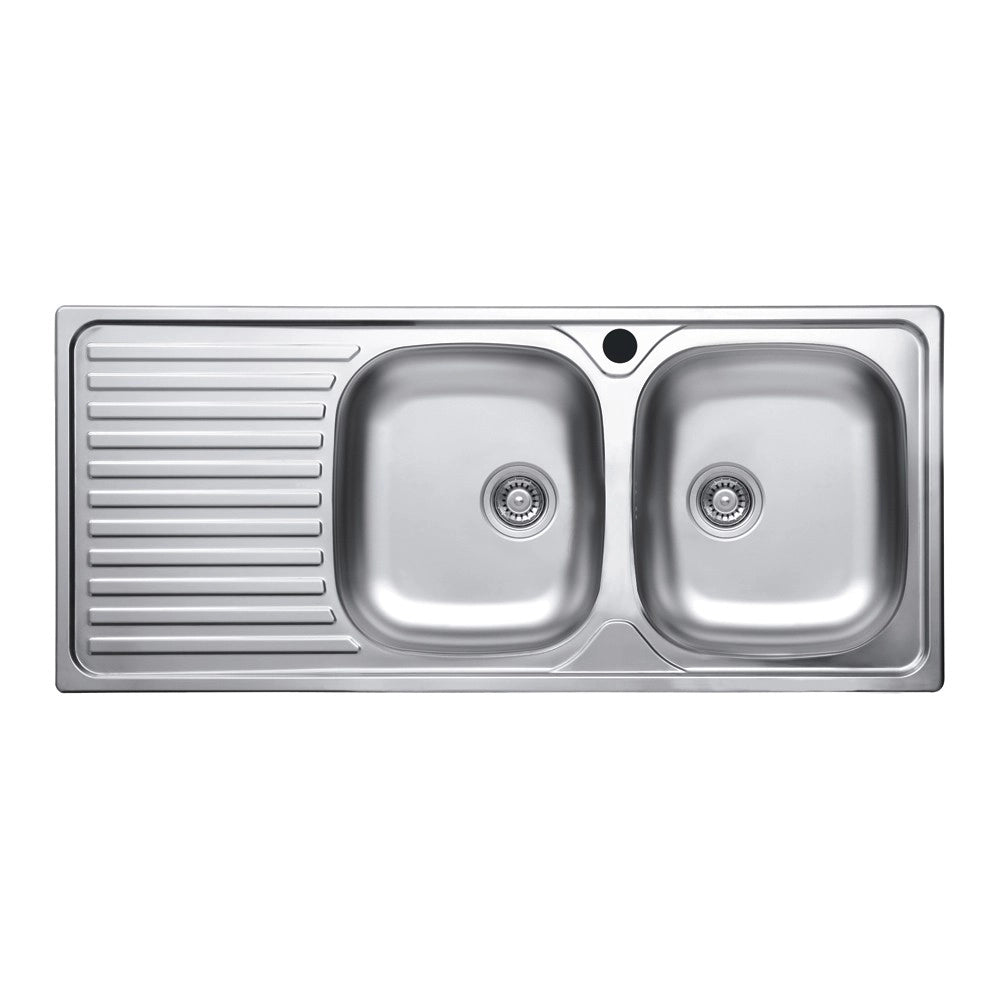 Lavello incasso acciaio inox 116x50 cm doppia vasca e gocciolatoio sinistro SA138
