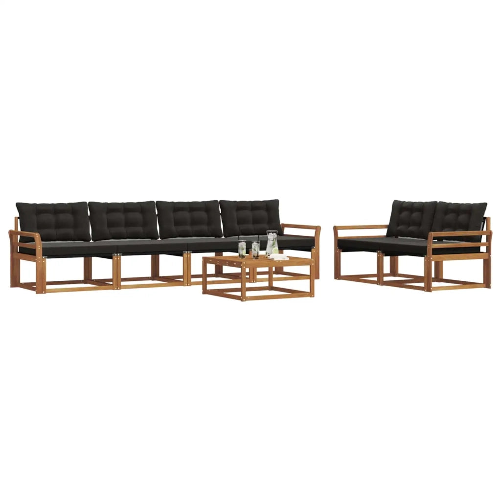 Set di divani da esterno con cuscino 7 pcs Naturale e Nero 3369219