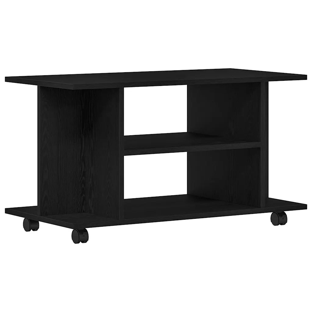 Mobile TV Ruote-Credenza per TV-Console TV Rovere Nero 80x40x45cm Legno Multistrato