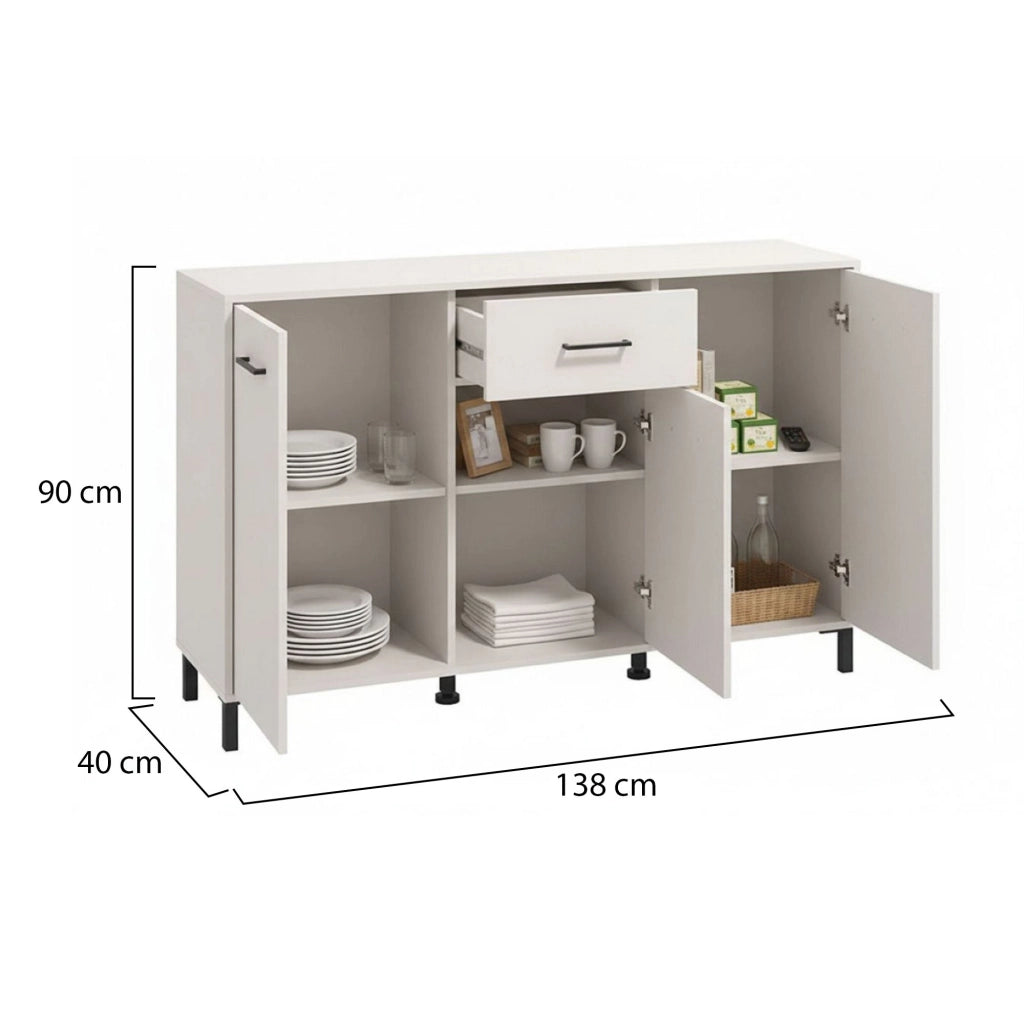Madia Laerru, Credenza un Cassetto, 138x40x90h cm Bianco Crema
