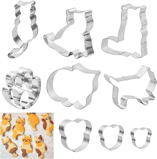 Set di 9 Forme per Fondant in Acciaio Inossidabile - Gatto, Zampa di Cane, Orsetto - Forme per Fondant per Cucina e Artigianato