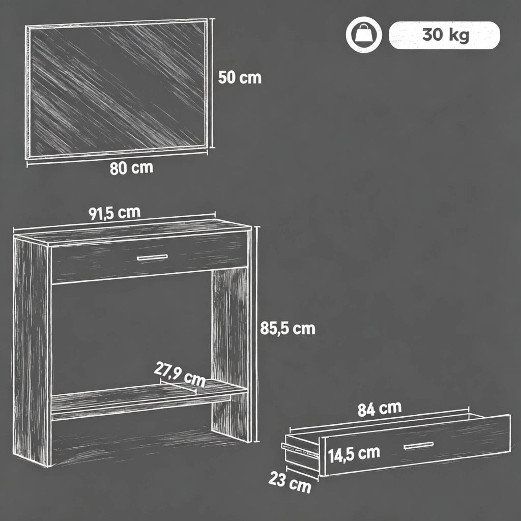 Elegante organizer per corridoio, moderno tavolo da trucco con specchio, consolle