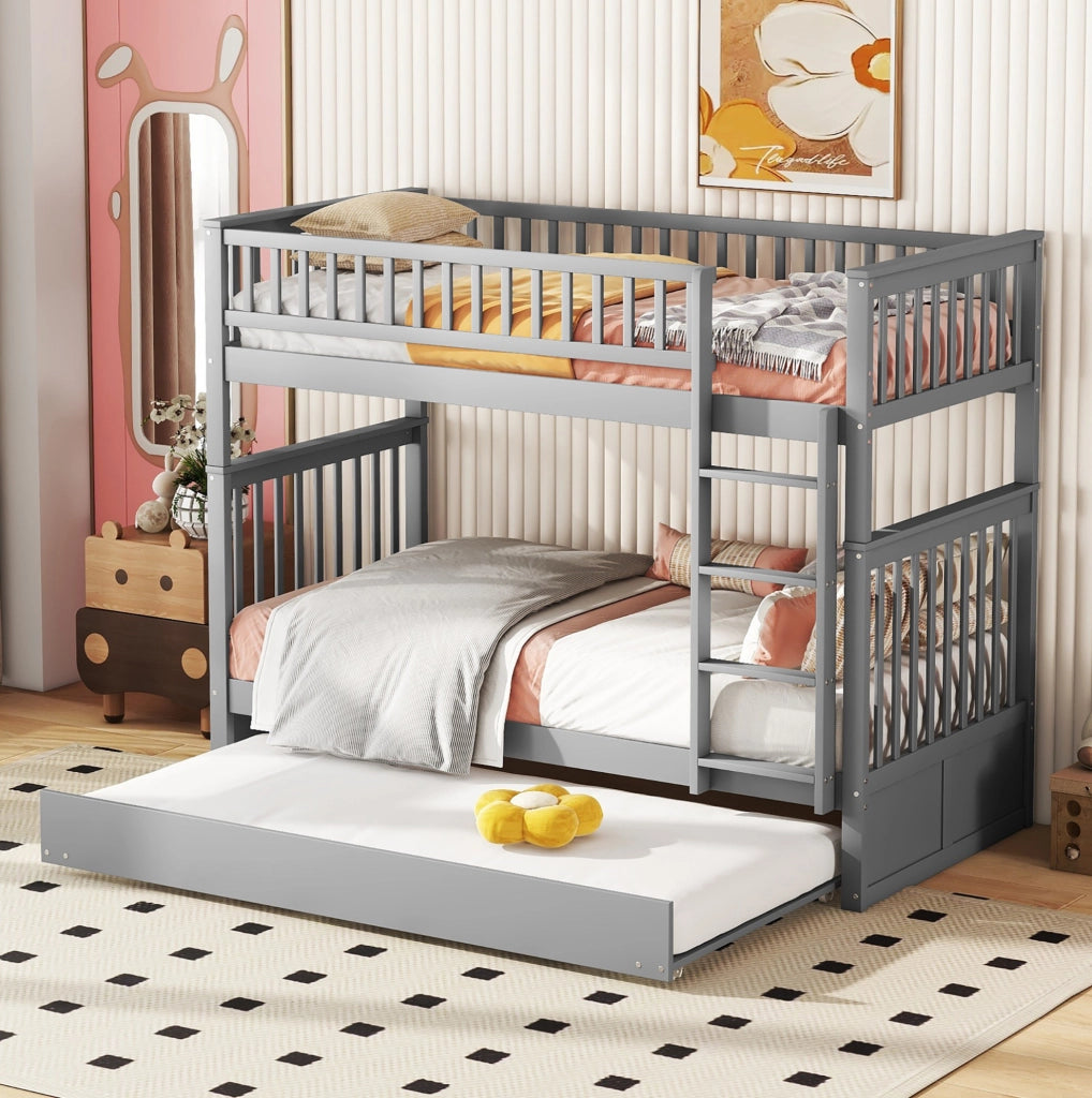 Letto a castello con letto estraibile 90x200 cm in pino e MDF; grigio