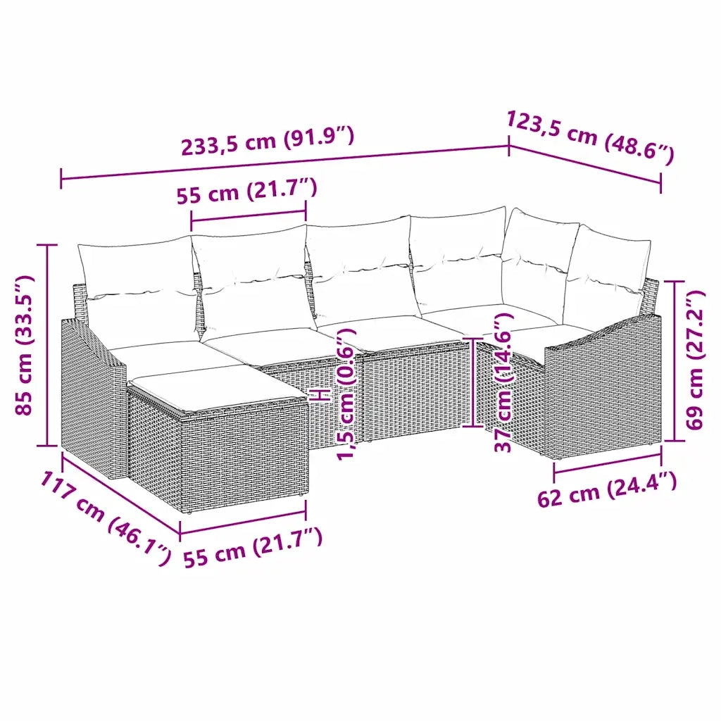 Set di divani con cuscino 6 pcs Nero polyrattan 3346793