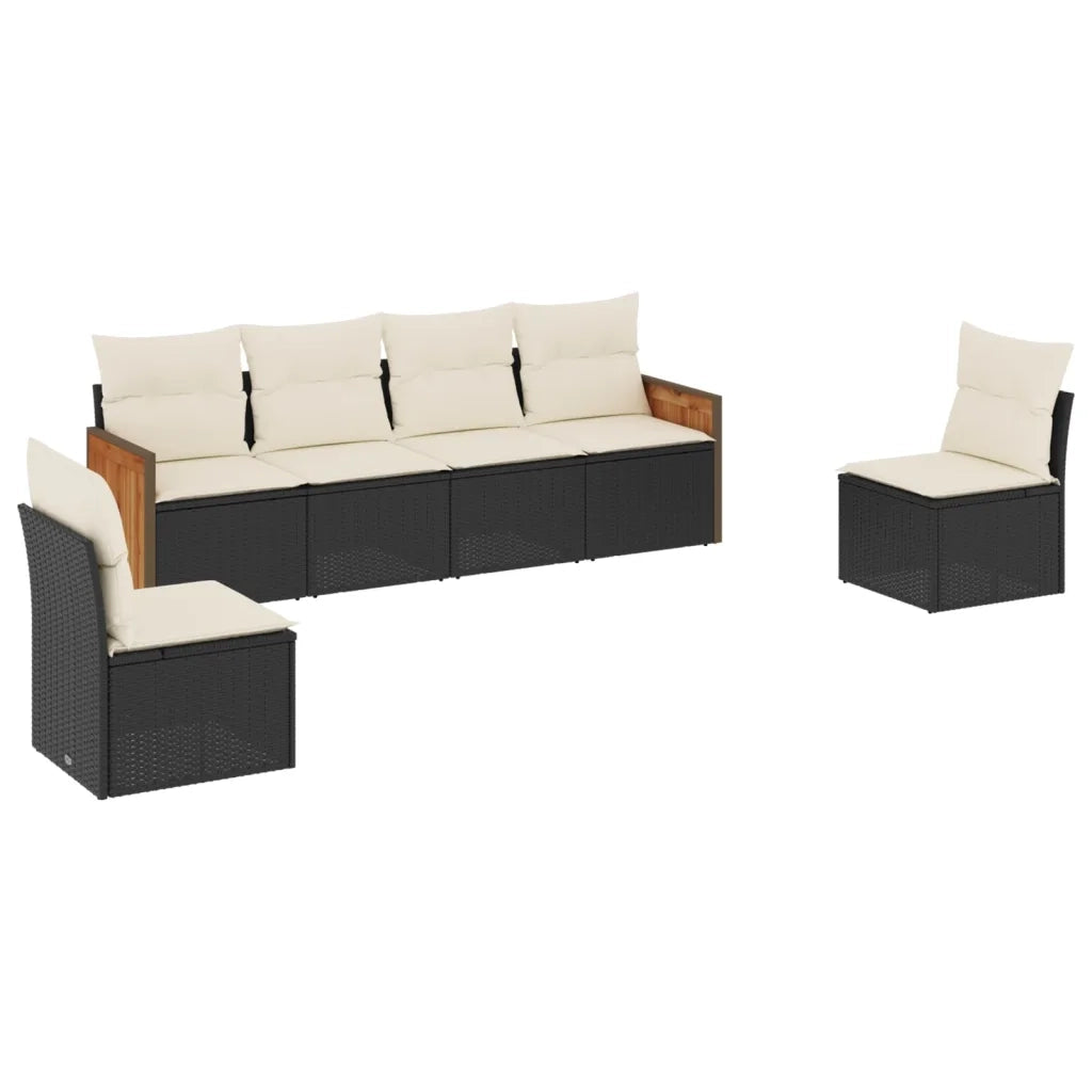 Set Divano da Giardino 6 pz con Cuscini Nero in Polyrattancod mxl 113299