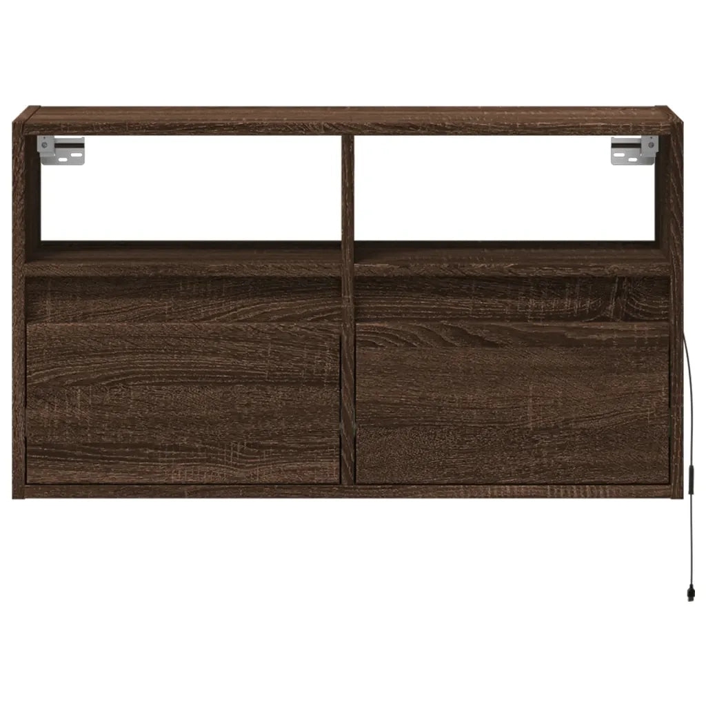Mobile TV a Parete con Luci LED-Mobile TV a Muro Rovere Marrone 80x31x45 cm 939464