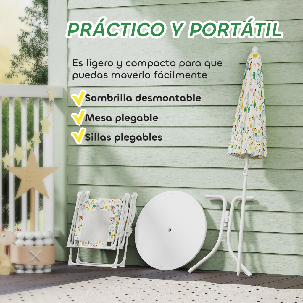 Set Tavolo e Sedie da Giardino per Bambini 4 Pezzi ¨C zephmum ¨C Bianco