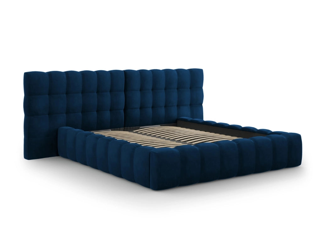 Cosmopolitan Design - Letto a cassettone con testiera doppia "Bali" 140x200cm in velluto blu reale 
