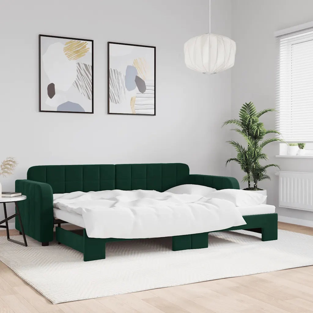 Divano Letto con Letto Estraibile Verde Scuro 80x200cm Velluto 3196924