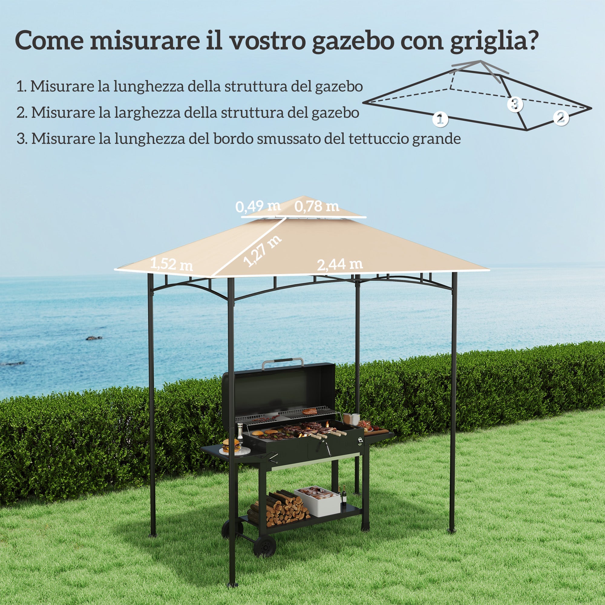 Copertura per Gazebo da Giardino 244x152 cm a 2 Livelli in Poliestere 160gsm Beige