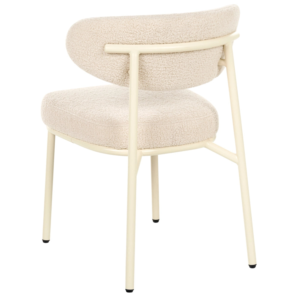 Set di 2 sedie da pranzo in bouclé beige chiaro senza braccioli con gambe in ferro e cappucci protettivi design retrò per sala da pranzo