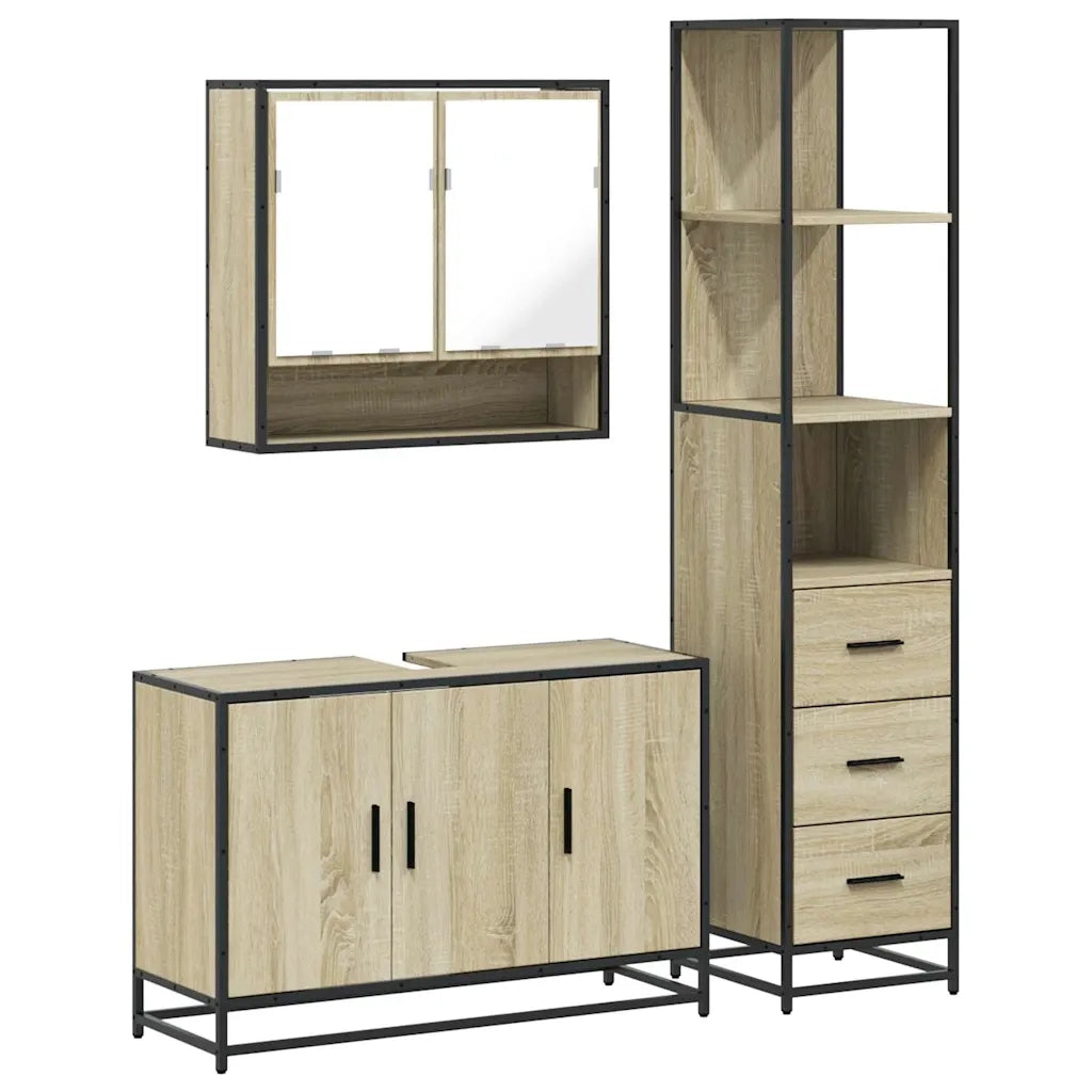 Set Mobili da Bagno 3 pz Rovere Sonoma in Legno Multistrato