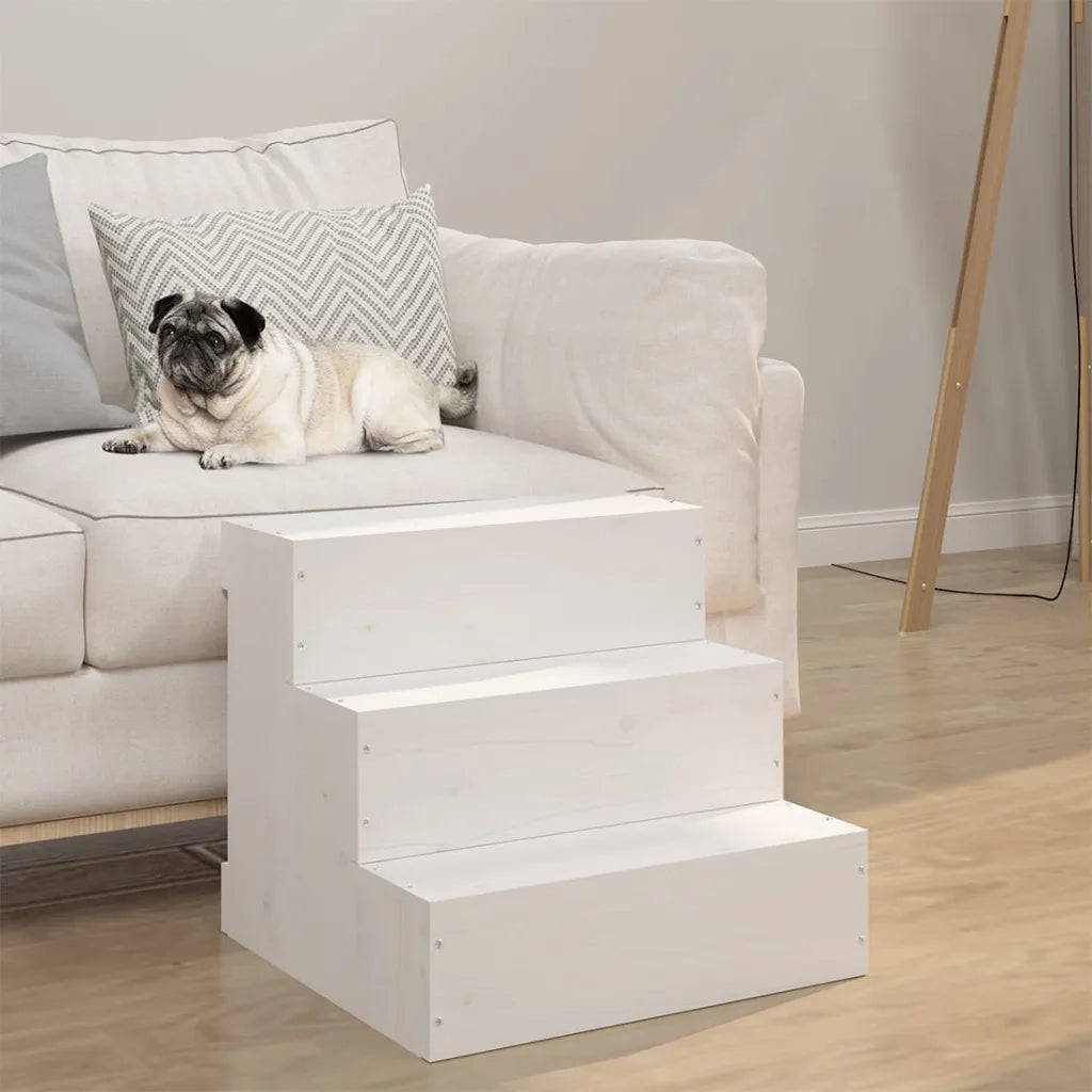 Scala per Animali Bianca 40x37,5x35cm in Legno Massello di Pino cod mxl 46057