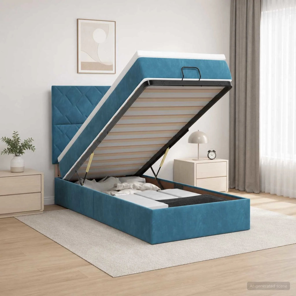 Letto Ottomano con Materasso e LED Blu scuro 80 x 200 cm 3458341