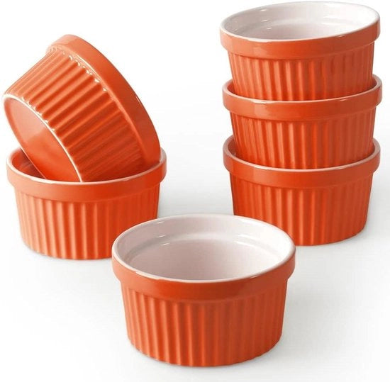 Set di Ramekin in Porsellano per Creme Brûlée, Soufflé e Istito - 240 ml - Set da 6 - Arancione