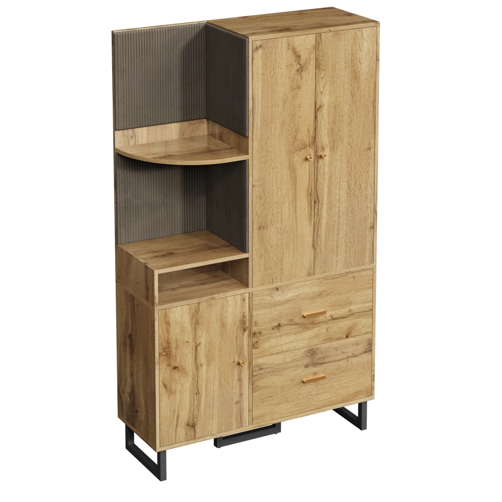 Mobile d'Ingresso con 1 Anta; 2 Cassetti; Barra Estraibile e Nicchie; Pannelli in Tessuto; Moderno; in MDF; Nero e Naturale; 110??38??186 cm