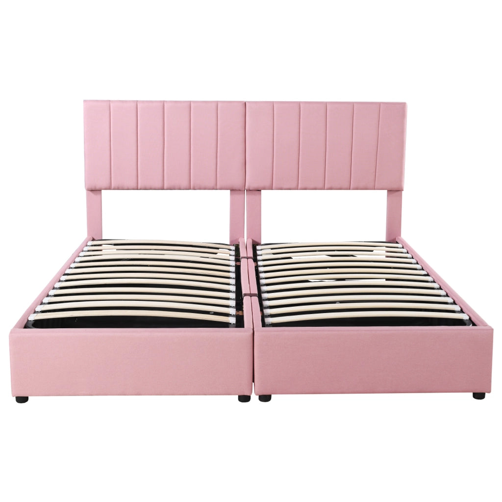 Letto imbottito rosa 180x200 cm con contenitore idraulico, trasformabile in 2 letti