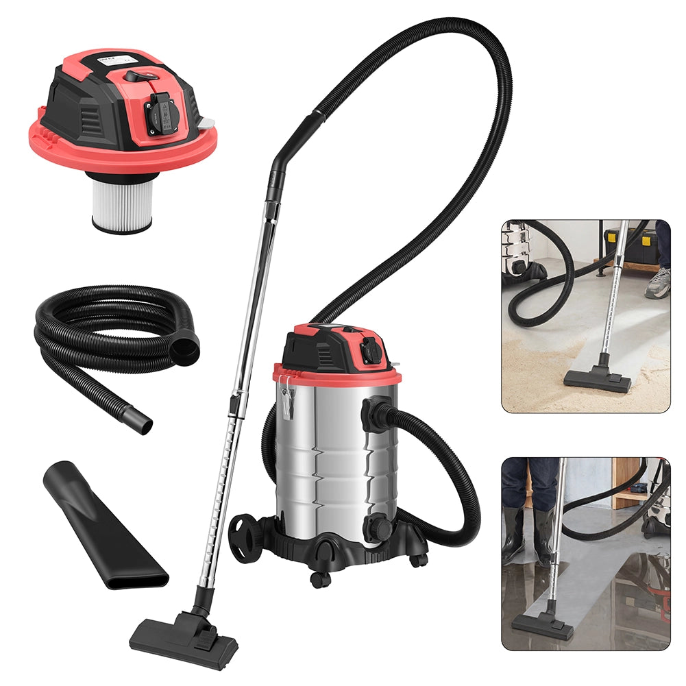 Aspiratore Solidi e Liquidi da 30 L 1200 W Acciaio con Filtro HEPA e Soffiante