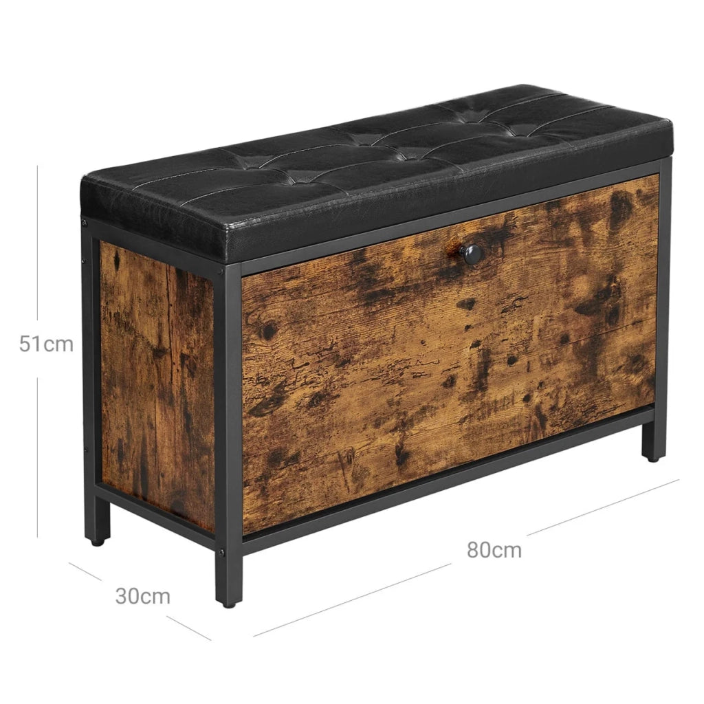 Panca portascarpe con contenitore 80 x 30 x 51 cm seduta imbottita con cassetto basculante per 6 paia di scarpe struttura in acciaio in stile industriale marrone 12_0004068