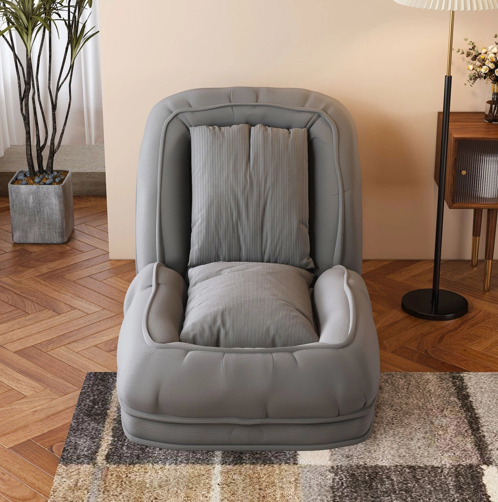 Sofa letto pieghevole ergonomico grigio, regolabile 5 posizioni, con 2 cuscini