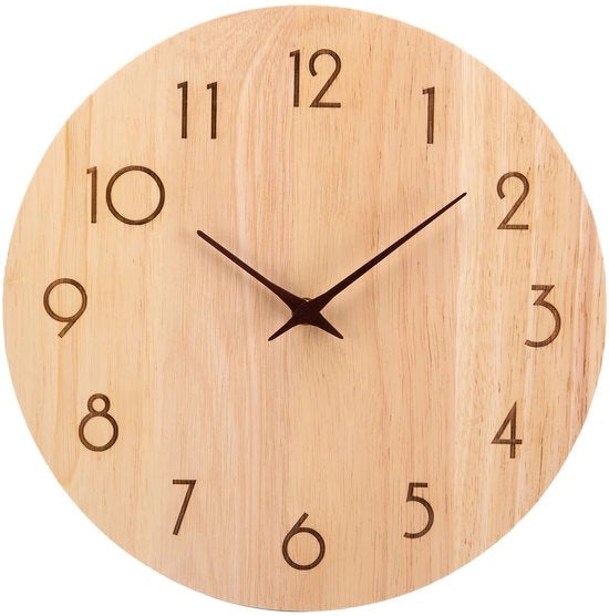 Orologio da Parete in Legno di Quercia Silenzioso 30cm con Puntatore con Punti di Orientamento