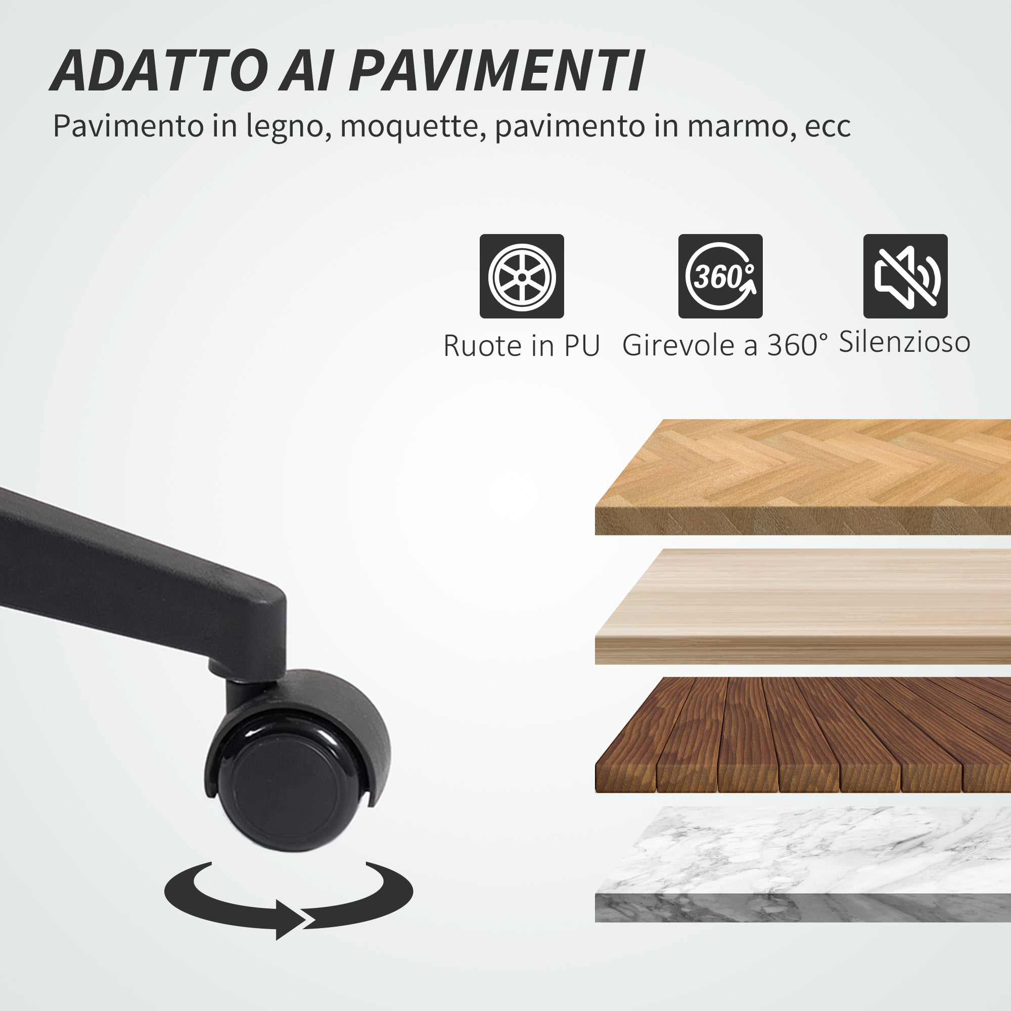 Sedia da Ufficio Ergonomica e Regolabile 58x53x97-107 cm con Schienale Ricurvo in Pelle PU e Acciaio Nero