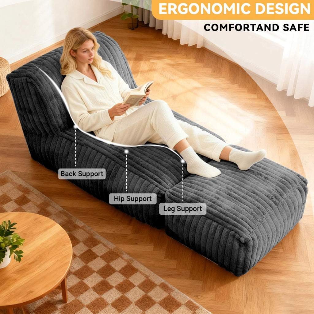 Poltrona da pavimento modulare ergonomica a 3 zone in flanella grigio scuro