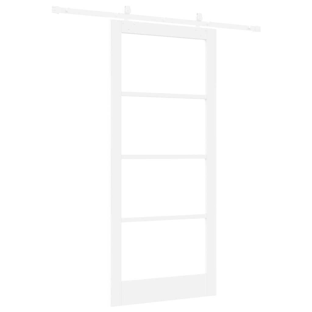 Set Porta Scorrevole  con Hardware Bianco 93x211 cm Legno Massiccio di Pino