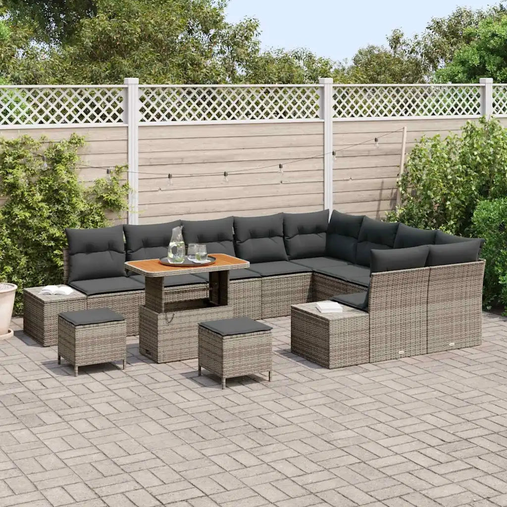 Set Divano da Giardino con cuscino 12 pcs Grigio Poly Rattan 3364778